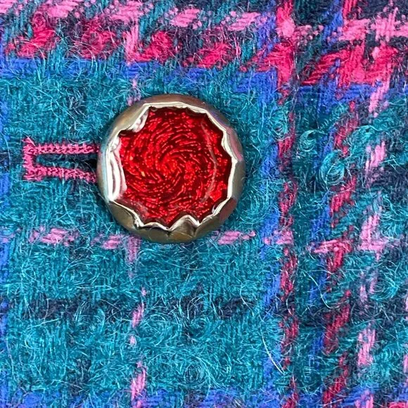 Vintage Pendleton Pink Teal Plaid Wool Cropped Jacket Jewel Buttons USA 10